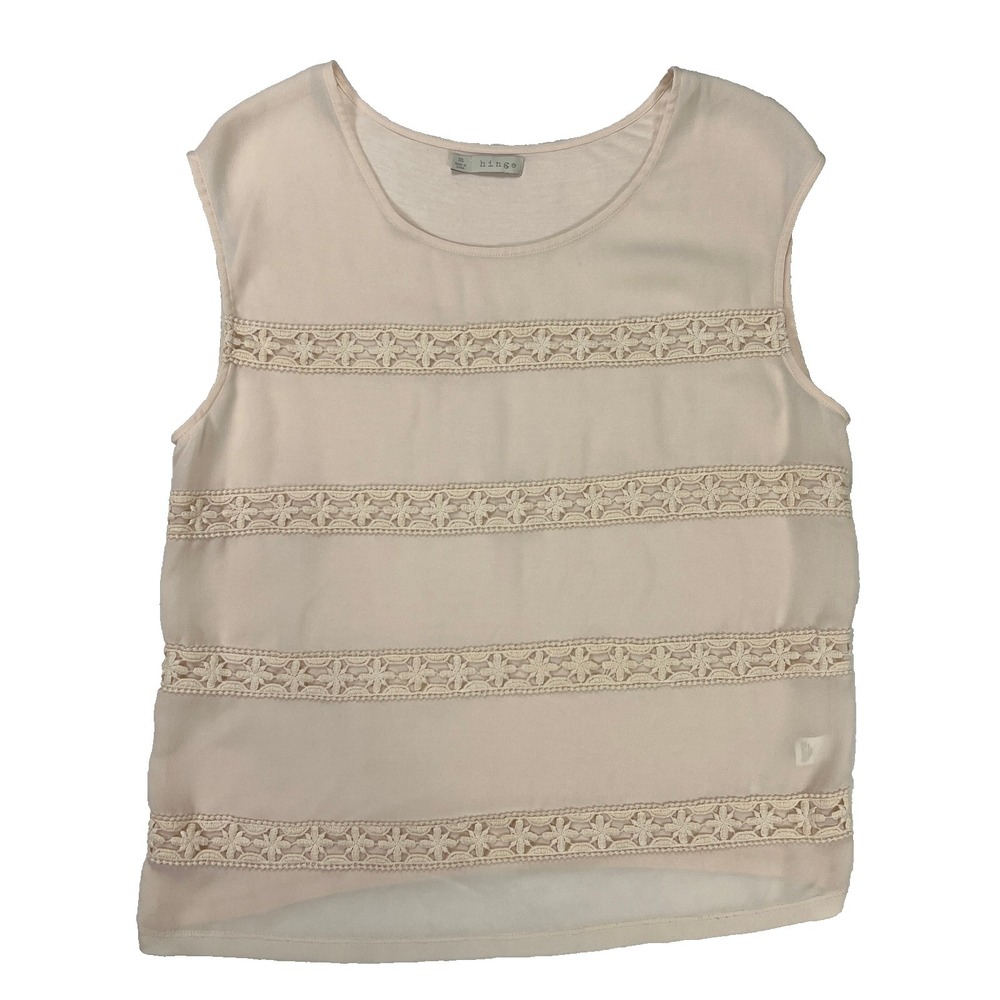 Hinge Nordstrom Womens Blouse Sleeveless Crochet Lace Tiered Cream Ivory Sz M